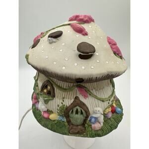 Ceramic Mushroom Fairy Cottage House Toadstool Night Light Whimsical